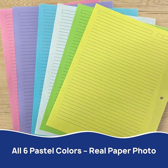 Colored Filler Paper – 8.5” x 11” College Ruled, 120 Sheets (6 Colors), 3-Hole Punched – Loose Leaf Refill for Binders, School, Planning & Journaling