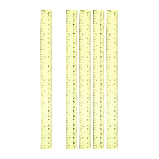 HARFINGTON 5pcs Plastic Rulers 12" (30cm) Clear Straight Ruler Measuring Tool Inches and Centimeters for Home Office Classrooms Drafting, Clear Yellow