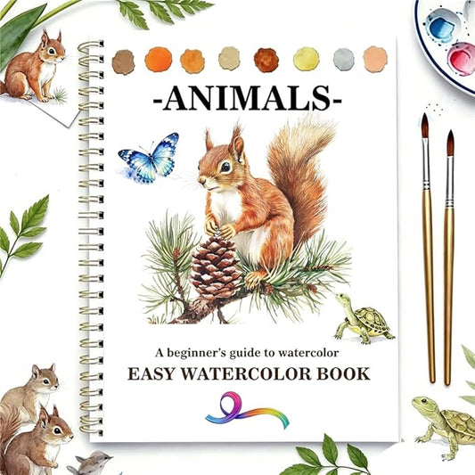 Watercolor Workbooks Coloring Book Easy Nature Scenes Beginner Friendly Watercolor Paint Set Art Crafts Painting Kit for Creative Exploration Gift for Adults (Animals, Without Palette)