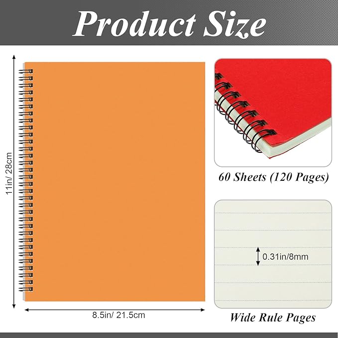 Leelosp 12 Pcs Small Spiral Notebook Lined Spiral Journal College Ruled Notebook Wire Bound Kraft Cover, 120 Pages for Work (Multicolor,8.5 x 11 Inch)