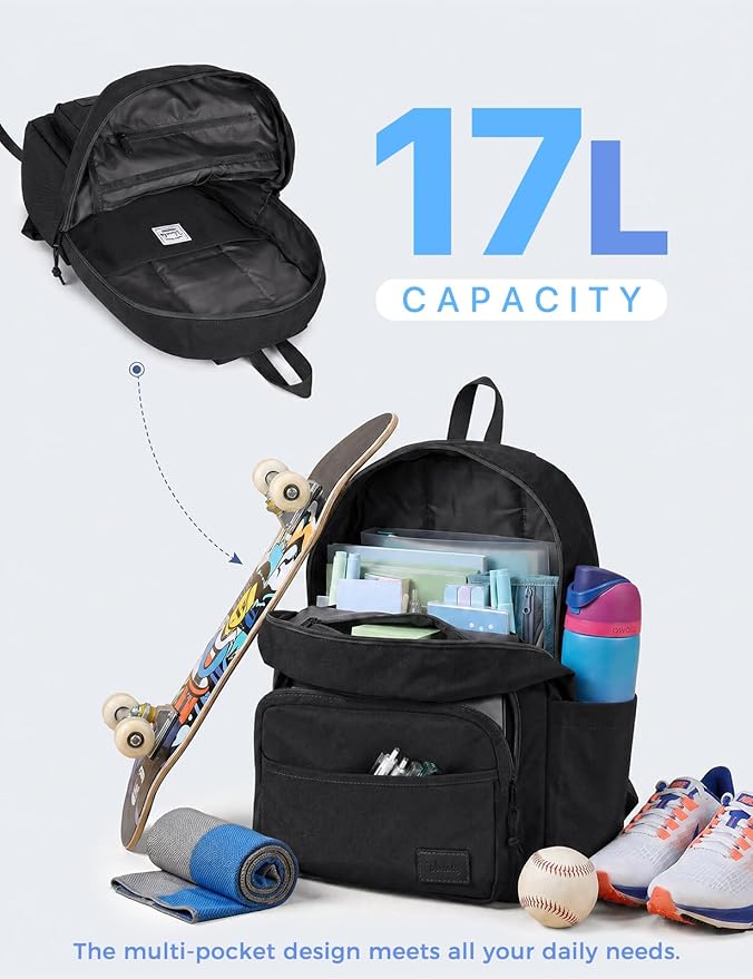 VASCHY School Backpacks, Lightweight Bookbag Schoolbag for Boys Girls Casual Basic Simple Daypack for Men Women Black