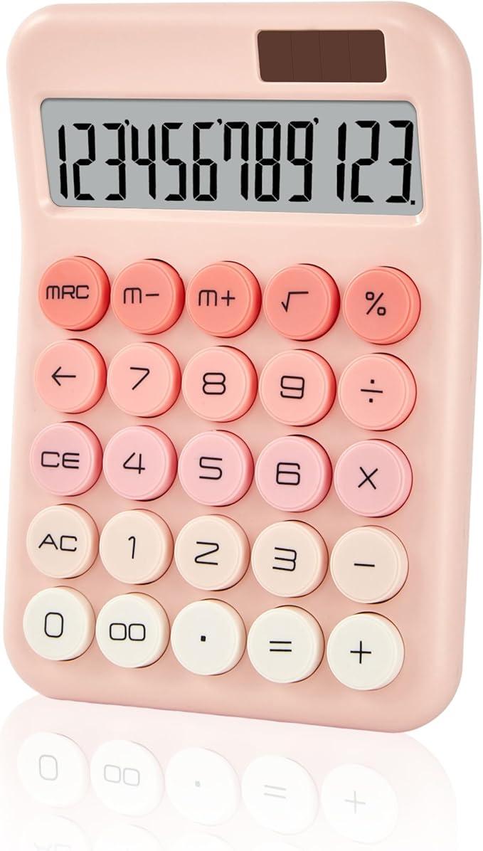KANBIT Small Desktop Calculator with LCD Large Display and Sensitive Button, Dual Solar and Battery Powered with Automatic Sleep Basic Cute Calculators for Office, School and Business (Pink)
