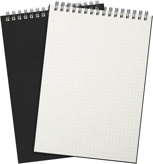 Engrowtic 1 Pack Graph Paper Spiral Notepad A5 Top Wirebound Notepad Grid Notebook Steno Pads Memo Notebook Grid Paper 140 Pages for Writing Sketching Drawing Office Supplies (Black)