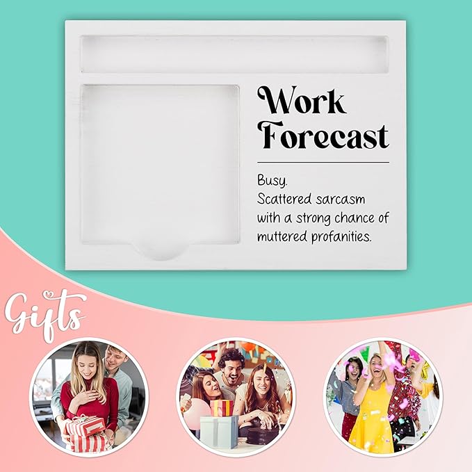 Funny Work Forecast Desk Note Holder for Coworkers Men Women, Office Organizer with Sarcastic Quote, White Wood Sticky Note Tray, Gag Gift for Boss, Employee, Admin, Colleague - FTB316
