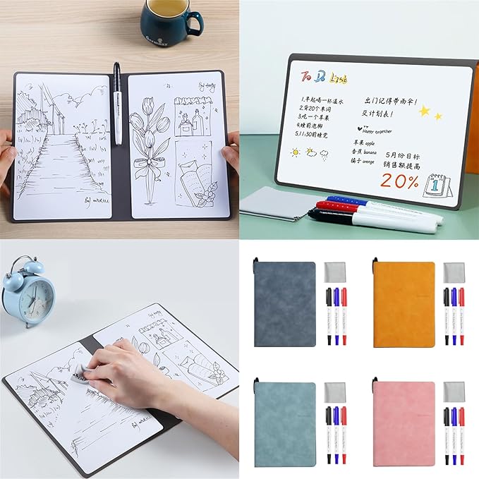 Double-Side Magnetic Whiteboard Notebook with Erasable Marker Portable Writing Board for Office Meeting Writing Drawing Erasable Notebook