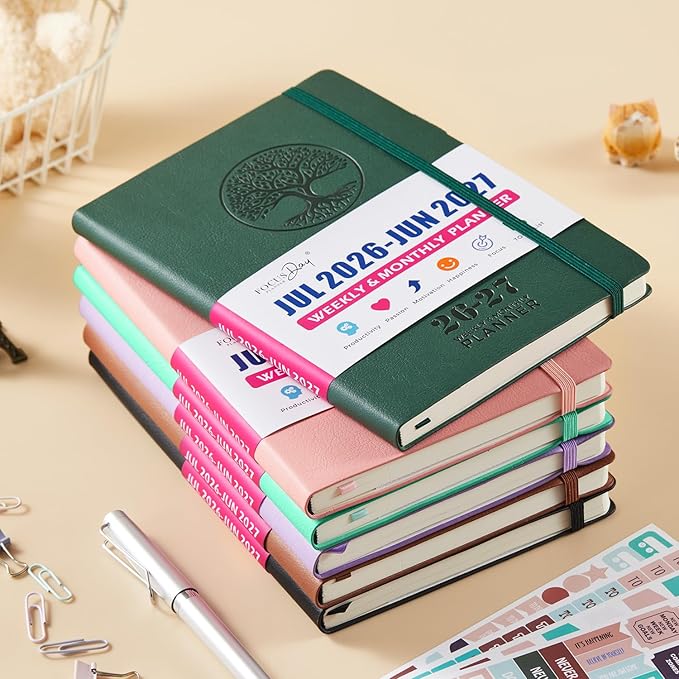 Academic Planner 2026-2027, July 2026 - June 2027 Weekly and Monthly Planner/Calendar, Vegan Leather Soft Cover, A5 (5.8" x 8.3"), Planning Agenda Note Book, School Office Supplies for Women/Men