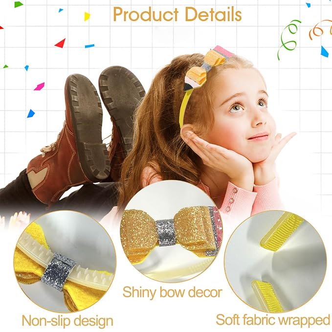 Back to School Headband Yellow Pencil Bow Hair Band Sparkly Glitter Headbands Cute Preppy Hair Accessories for Student Teacher Gifts, School Classroom Party Supplies