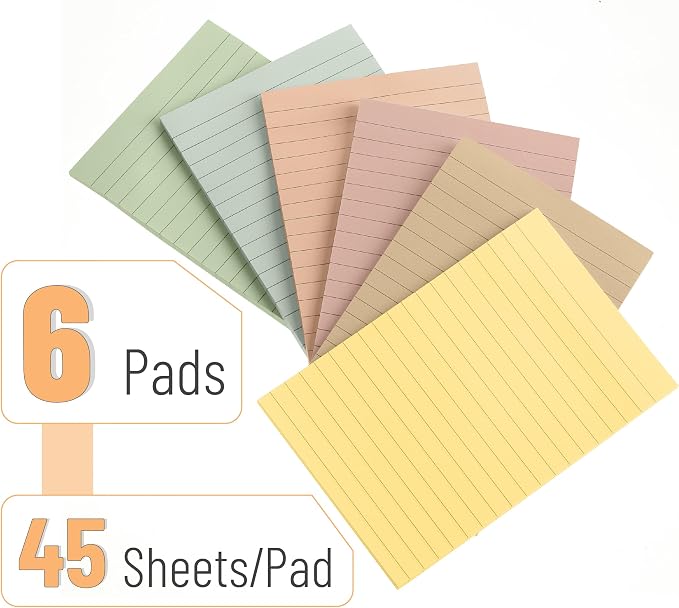 Mr. Pen- Lined Sticky Notes, 4" x 6", 6 Pads, 45 Sheets/Pad