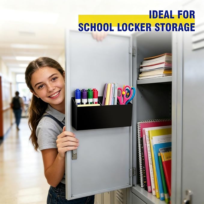 Magnetic Dry Erase Marker Holder for Whiteboard, Anti-slip Magnet Pen Holder for Fridge Refrigeator, Acrylic Pencil Holder for Classroom Teacher, Office Accessories, Locker Organizer(Black)