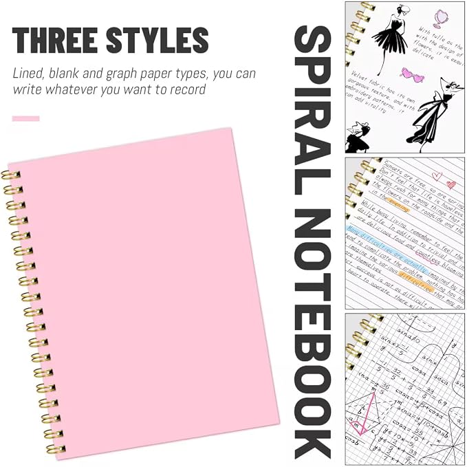 Lined Spiral Notebook B5 Hardcover Pink College Ruled Journal 100GSM 7x10