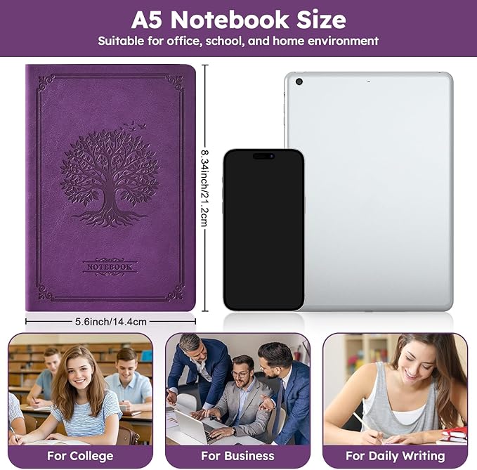 A5 Journaling Notebook, Hardcover Lined journal for Women Men writing, Note Taking, Personal Diary, 320 Pages 100GSM Thick Paper, Leather Cover Note book for School Office Supplies, 5.7'' X 8.4''