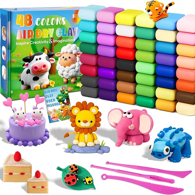 MuseLuxe Air Dry Clay - 48 Colors Modeling Clay Kit with 3 Sculpting Tools,Safe & Non-Toxic,DIY Magic Gifts Toys for Boys,Girls,Kids