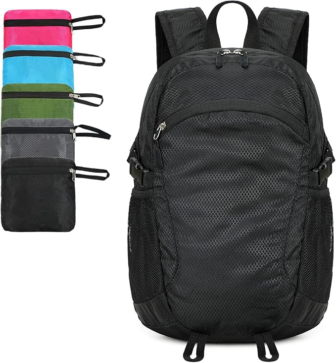 Small Hiking Backpack Travel Lightweight Hiking Packable Daypack Water-Resistant Foldable Ultralight Backpacks 15L for Travel Women Men Camping (Black)