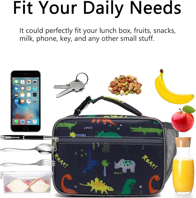 GYEUKHAM Insulated Lunch Box for School, Thermal Reusable Durable Freezable Lunch Bags for Kids Boys Girls Men Women - Small Soft Cooler Portable Lunch Tote Kit for Work Picnic Travel,Dinosaur