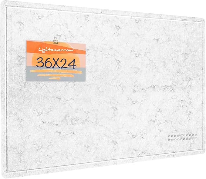 Lightomorrow Bulletin Board, 36 x 24 inches Felt Board - Decorative Pin Board, Cork Board Alternative for Wall, 3' x 2' Foldable Self-Adhesive Vision Board with 20 Pushpins - Marble White