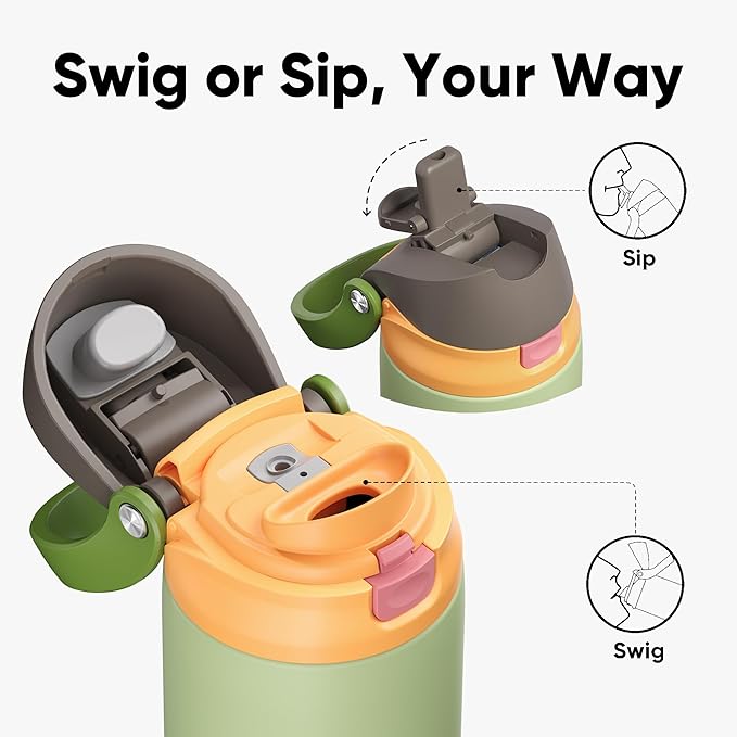 ENCOOL Leakproof Insulated Water Bottle with Straw Dual-Sip Water Bottle Bag-Safe Design for Work, Commute & Gym – Keeps Drinks Cold All Day, 40 oz, Sage Green