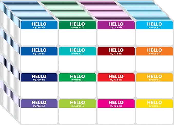 400 Pcs Name Tags Colorful Sticker-16 Colors (3"x2") Hello My Name is Peel & Stick Identification Badges for School, Office, Conferences & Family Parties.