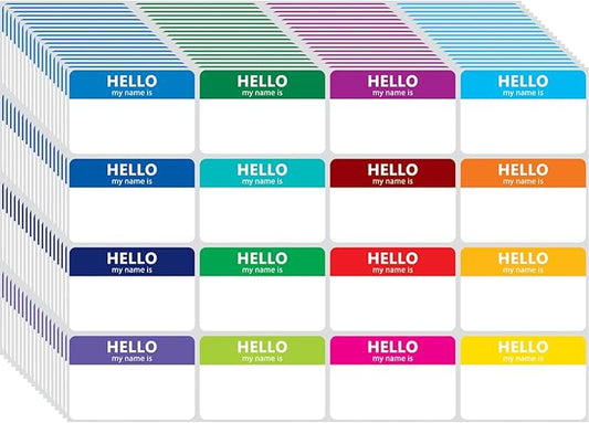 400 Pcs Name Tags Colorful Sticker-16 Colors (3"x2") Hello My Name is Peel & Stick Identification Badges for School, Office, Conferences & Family Parties.