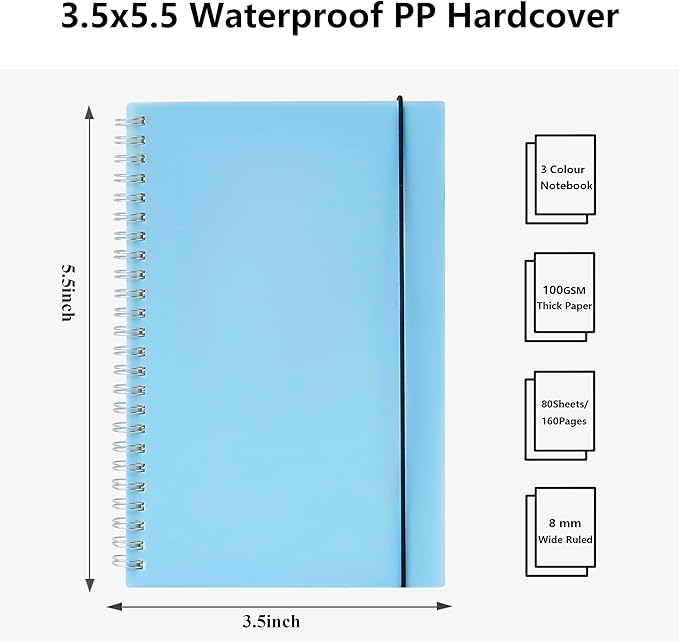 3 Pack Small Notebook, Mini Pocket Notebooks With Wide Ruled Pages, Small Spiral Notebook 3.5x5.5 100gsm 8mm Ruled 80 Sheets/160 Pages to Stay Organized for Work or School
