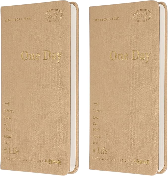 PATIKIL 2Pcs Planner Notebook, 7 x 3.8" 96 Sheets Undated Daily Planner Pocket to Do List Daily Weekly Goals Notebook for Office Home Study Work Time Management Habit Tracker, Brown