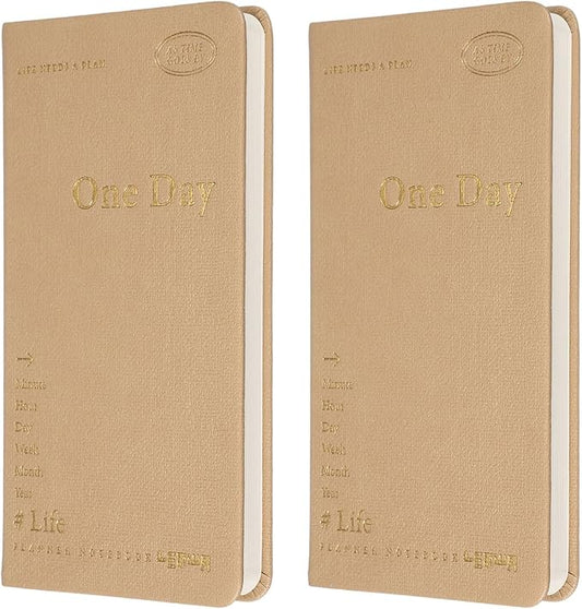 PATIKIL 2Pcs Planner Notebook, 7 x 3.8" 96 Sheets Undated Daily Planner Pocket to Do List Daily Weekly Goals Notebook for Office Home Study Work Time Management Habit Tracker, Brown