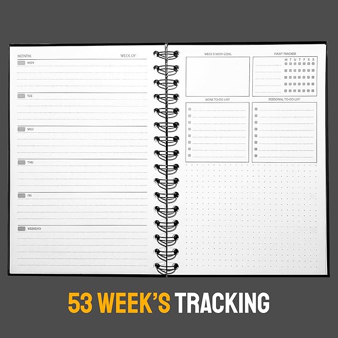 Undated Weekly Planner Notebook 2026, A5 Hardcover Weekly to do List Notebook for Work with Goal & Habit Tracker - Spiral Beige