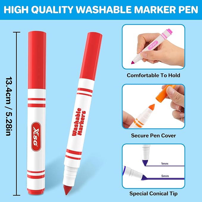 XSG Washable Markers Bulk 300-Count for Classroom, 12 Color Bulk Markers Pack withBroad Line Conical Tip Coloring, Non-Toxic Art Supplies & School Supplies for Students, Teachers, Back to School