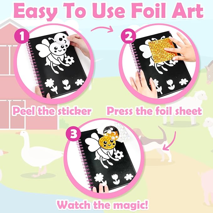 FUNNYB&G Mess-Free Foil Art Craft for Girls Ages 4-10, Kids Birthday Gift