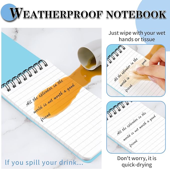 COIDEA Waterproof Notebook, 4 Pack Top-Spiral Pocket Notepad, 3" x 5" Weatherproof NotePad, All Weather Police Pocket Notebook Little Memo Steno Note Pads for Outdoor Office School Recording, Blue