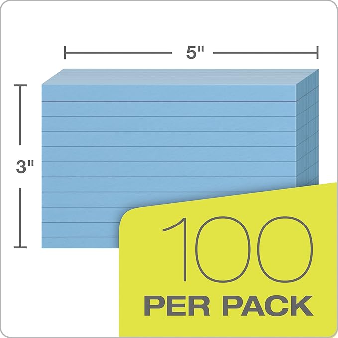 Oxford Ruled Color Index Cards, 3" x 5", Blue (7321 BLU), 100 Count (Pack of 2)