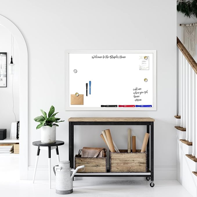 Loddie Doddie Magnetic Dry Erase Board - 24 x 36 in, White Frame - Wall-Mount Whiteboard for Office & Home - Stain-Resistant Magnetic Whiteboard for Wall - Built-in Tray on Marker Board