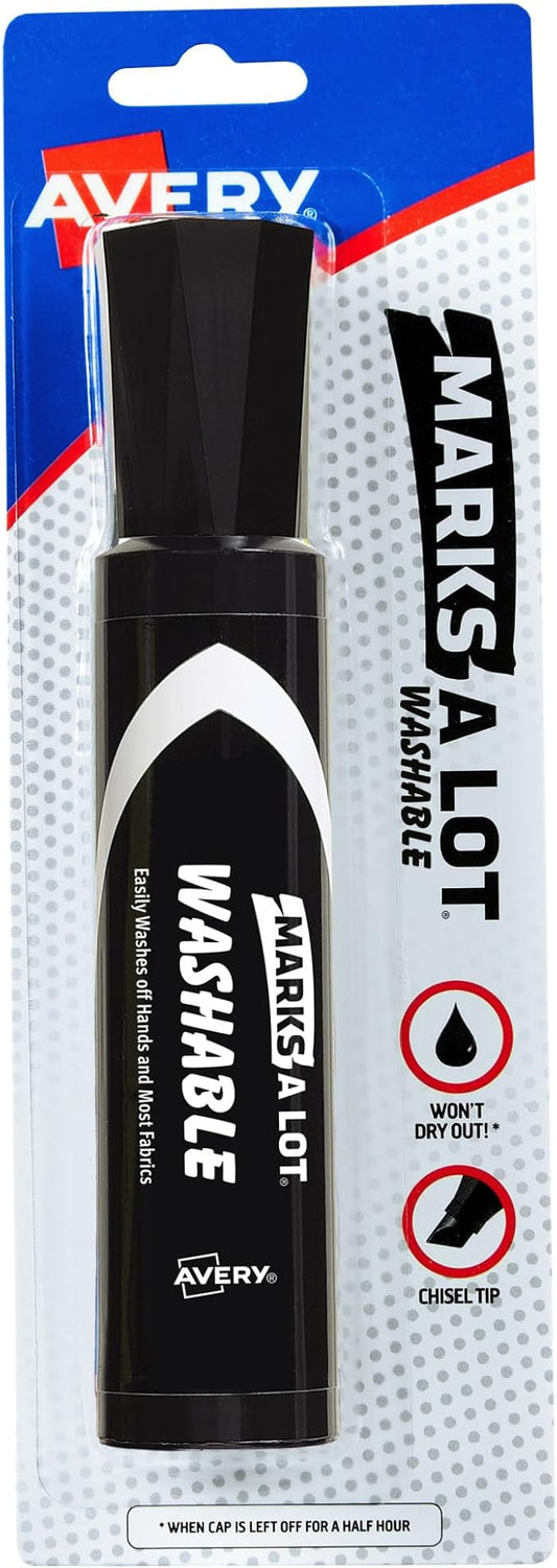 Marks A Lot Jumbo Washable Marker, Chisel Tip, 1 Black Marker, Great for Large Signs and Posters (24158)
