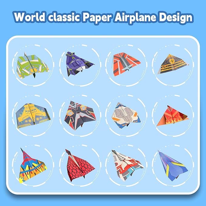Paper Airplane Origami Kit for Kids Ages 8-12, 12 Paper Airplane Designs with 36 Colorful Origami Papers, Folding Airplane Activities for Kids, Creative Origami Kit Gift for Boys Girls