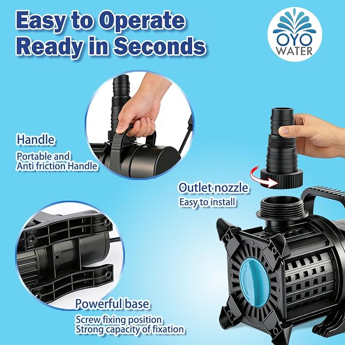 Pond Pump, 2400 GPH Adjustable Flow Submersible Water Pump with Filter Bag, UL Listed Copper Motor, IPX8 Waterproof 20.3ft Cord for Koi Pond, Fountain, Waterfall, Hydroponics, Irrigation