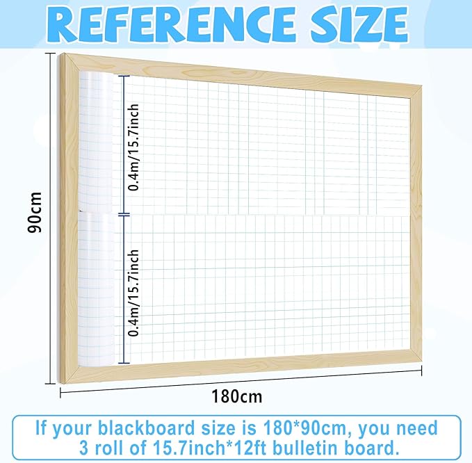 Blue Grid Graph Bulletin Board Roll Reusable Waterproof Erasable Blue Grid Non-Woven Fabric Bulletin Board Roll Loose Leaf Graph Poster for Teacher Classroom Decors Wrap Crafts 15.75" x 12ft