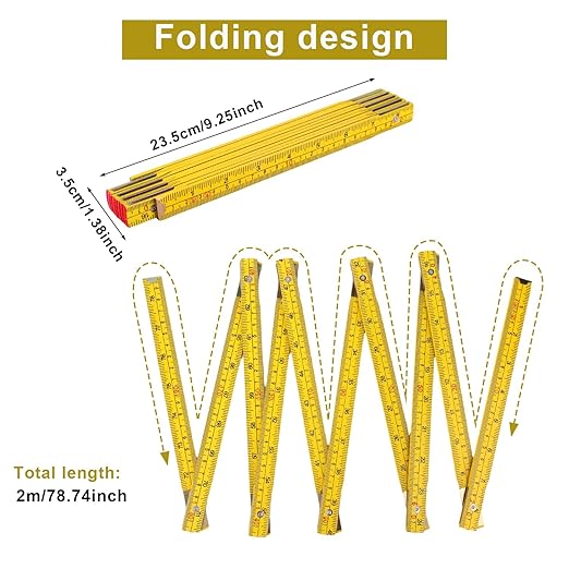 Portable 10-Fold Oil Tank Measuring Stick 78" (2m), Durable Wooden Fuel Tank Dipstick Folding Stick Ruler for Checking Accurate Fuel Level (Yellow)