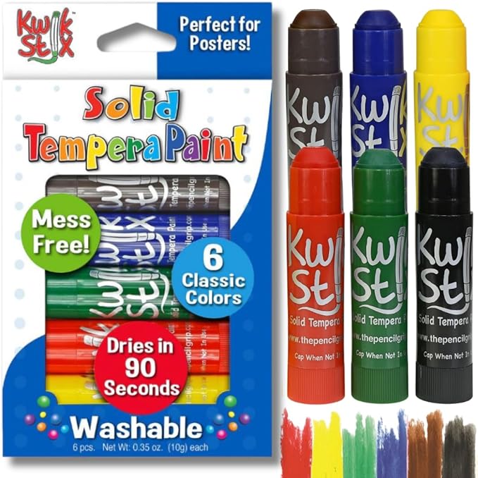 Kwik Stix Solid Tempera Paint Stick, 6 Primary Colors