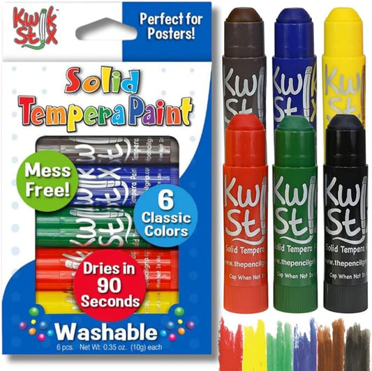 Kwik Stix Solid Tempera Paint Stick, 6 Primary Colors