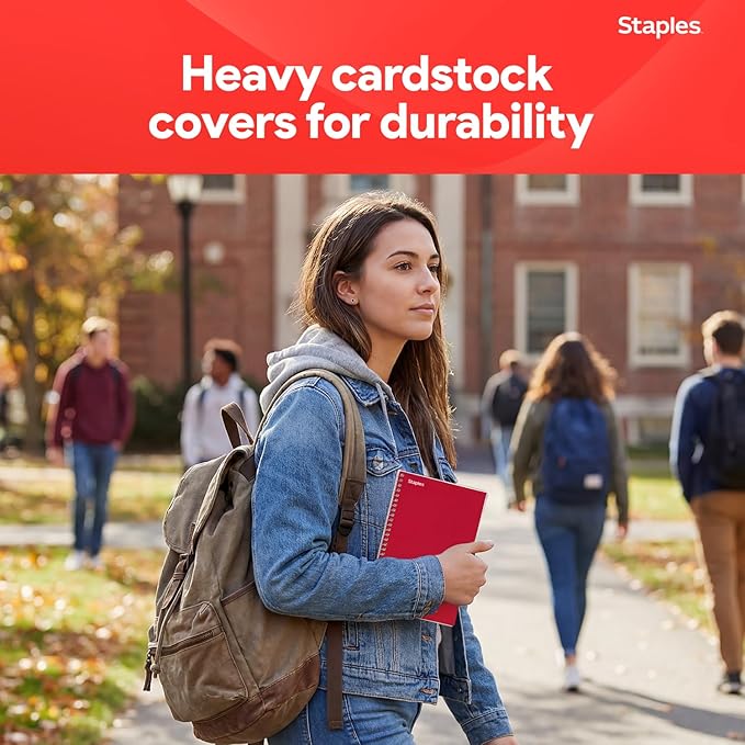 STAPLES 1‑Subject Spiral Notebook, College Ruled, 80 Sheets, Assorted Colors, 3‑Pack