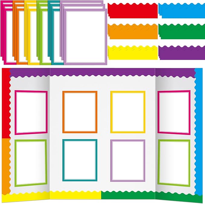 90 Pcs Science Fair Board Supplies Include 72 Trim Scalloped Bulletin Borders 18 Presentation Board Subtitles for Classroom Office Display(Neon)