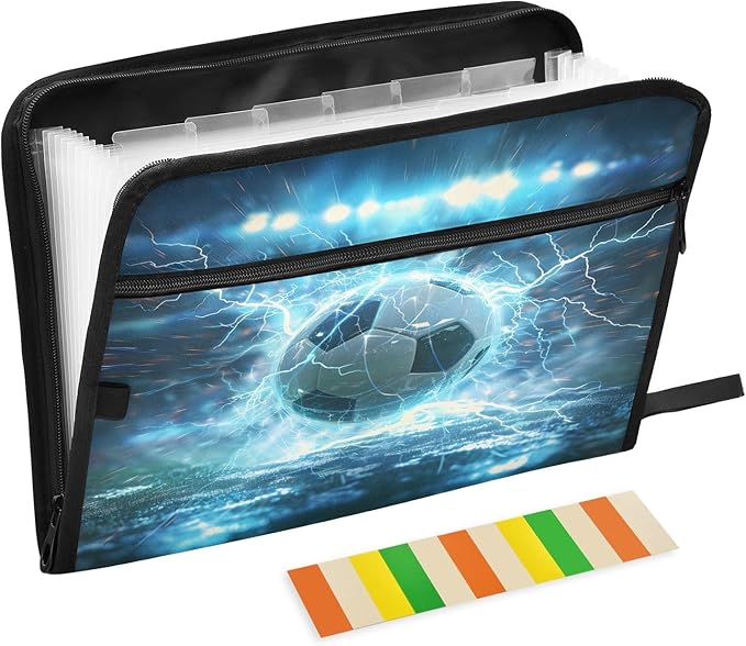 Football Lightning 13 Pocket File Organizer Expanding File Folder with Front Pouch Portable Business File Storage Document Organizer Folder with Zipper