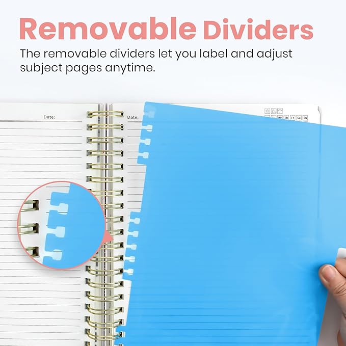 Large Spiral Notebook with Dividers & Tabs, 8.5" x 11" Hardcover 5 Subject Notebook for Work, 280 Pages, College Ruled, Cute Journal for Women, Perfect for Study & Office Note Taking, Painted Bloom