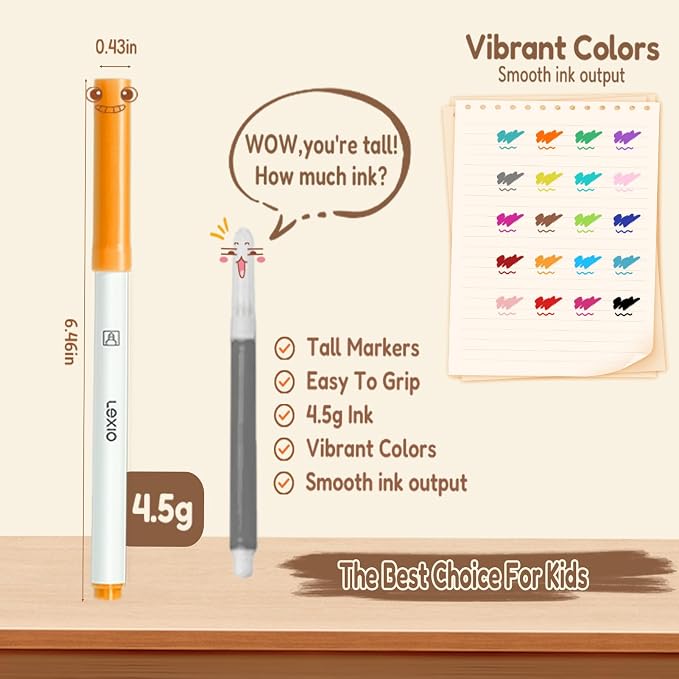 Lexio 20 Colors Washable Markers For Kids & Toddlers, Non Toxic Markers