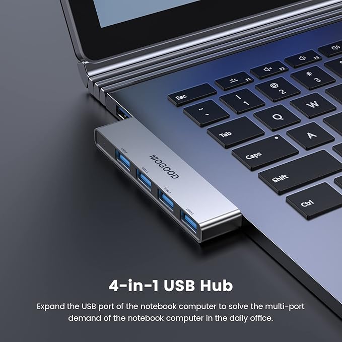 MOGOOD USB Hub 3.0, 4-Port Aluminum USB Splitter – Sturdy No-Cable Design, 1 USB 3.0 + 3 USB 2.0 Ports, Plug & Play Data Hub for Laptop, Desktop, Mac, Chromebook Ideal for Flash Drive, Mouse, Keyboard