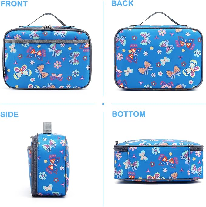 FlowFly Kids Lunch box Insulated Soft Bag Mini Cooler Back to School Thermal Meal Tote Kit for Girls, Boys, Butterfly