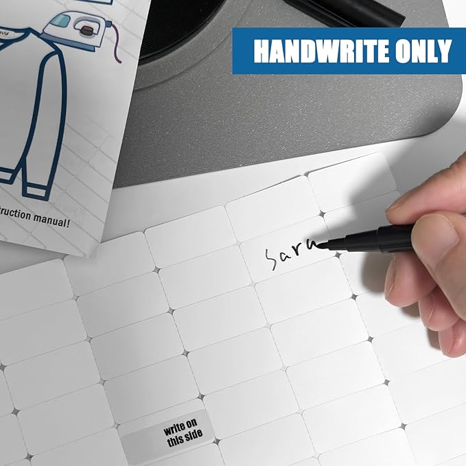 Writable Iron on Clothing Labels, Fabric Labels Name Tags for Daycare, Nursing Home, Camp, School, Laundry, Organizing, Washer & Dryer Safe, Pack of 100 - Size 0.5'' x 1.75'', with 1 Permanent Marker