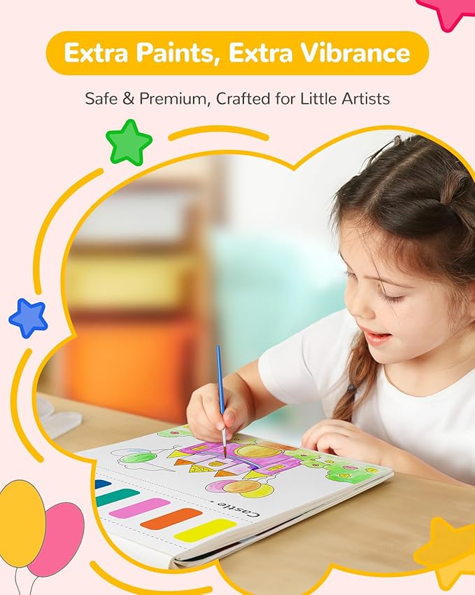 TECJOE Paint with Water Coloring Books for Toddlers, Princess Series Watercolor Set with 3 Brushes, Mess Free Painting Activity for Kids Ages 4 5 6 7 8, Christmas Gifts Arts & Crafts Toy