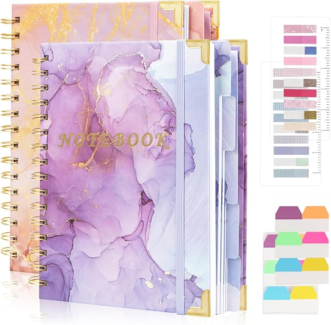Spiral Notebooks for Work, 240 Pages Lined Spiral Journal Notebook, 5 Subject A5 College Ruled Journals for Writing, 8.6”x6.2''Journaling Notebooks for School Office Supplies(Purple&Pink)