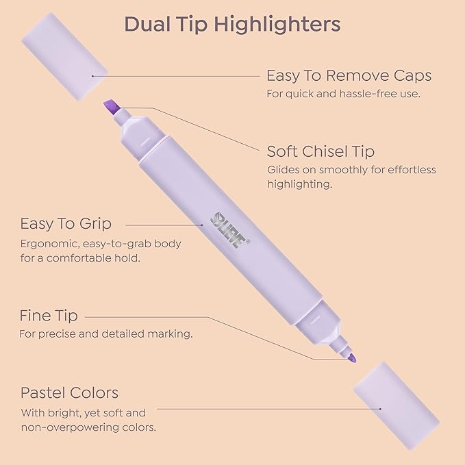 BLIEVE Aesthetic Cute Highlighters No Bleed Through, Dual Tip Chisel & Fine Point, Pastel Colors For Bible & Journaling