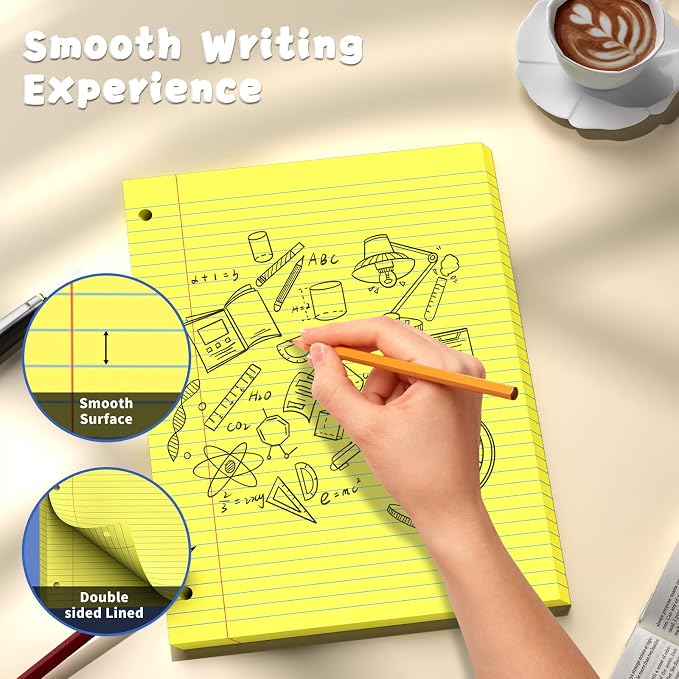 120 Sheets Yellow 8x10.5 Inch Loose Leaf Paper, College Ruled Filler Paper, 3 Hole Punched Notebook Paper for 3 Ring Binder, Premium Notebooks Paper for Students & Teachers, Office & School Supplies